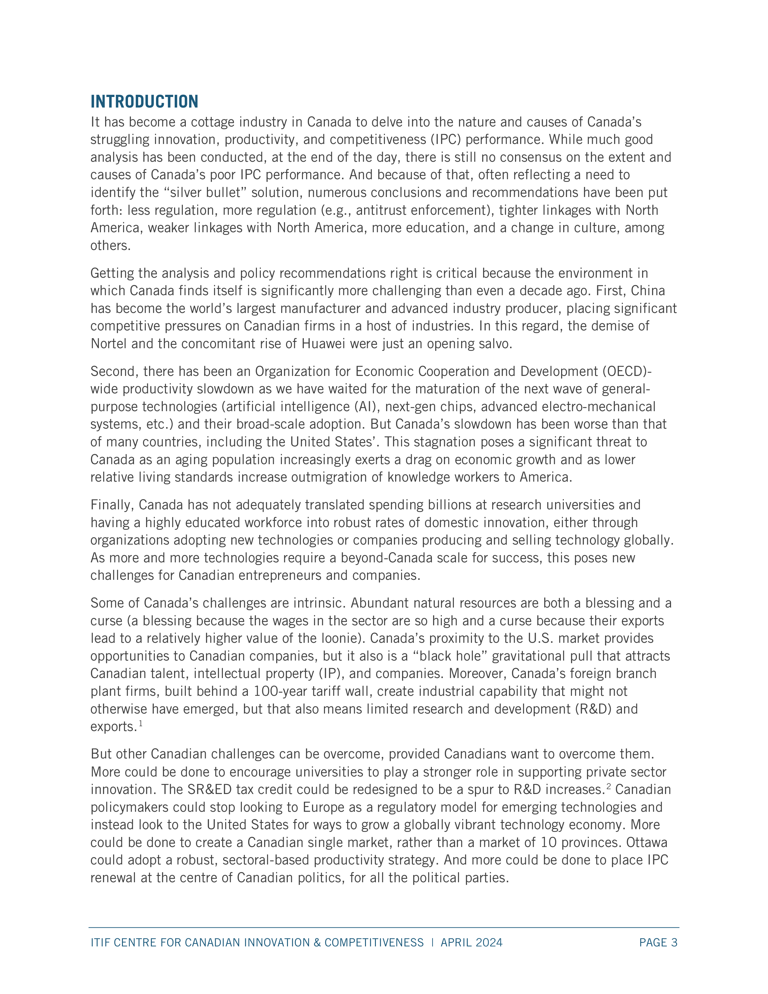 ITIF2024加拿大创新生产力与竞争力评估报告经济结构与表现英文版68页